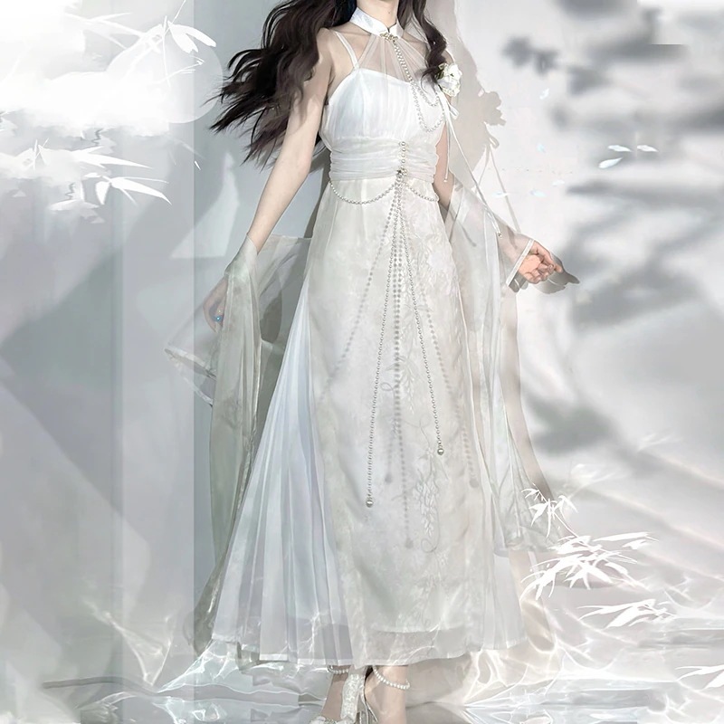 【フルセット】デザイン煙雨江南新韓国cos元素改良首掛けワンピース2点セット 【フルセット】デザイン煙雨江南新韓国cos元素改良首掛けワンピース2点セット