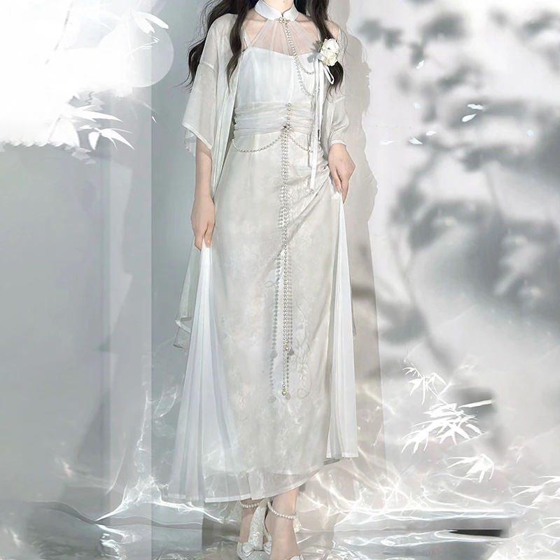 【フルセット】デザイン煙雨江南新韓国cos元素改良首掛けワンピース2点セット 【フルセット】デザイン煙雨江南新韓国cos元素改良首掛けワンピース2点セット