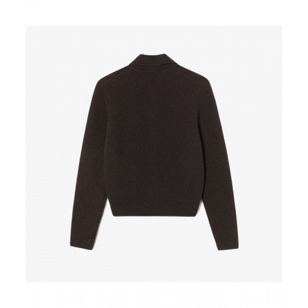 LACOSTE 女性用ケーブルクロップカーディガン [ブラウン]