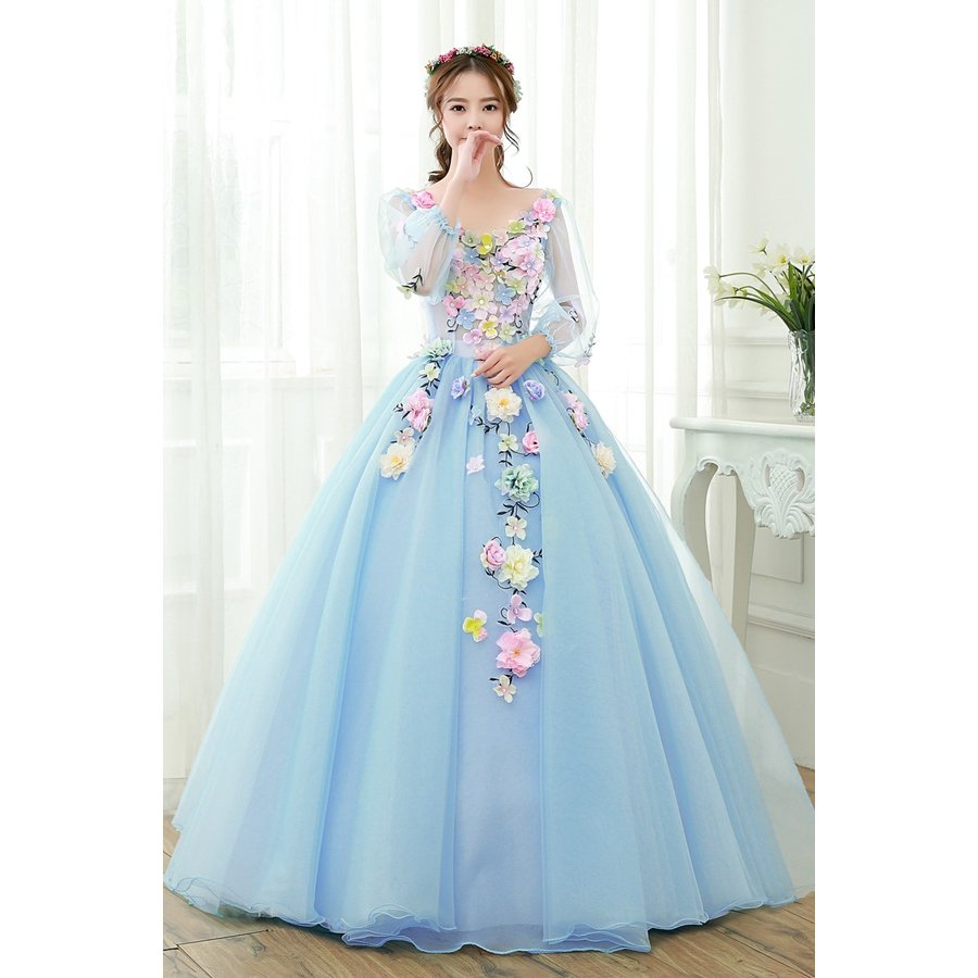 カラードレス ウェディングドレス ロングドレス 演奏会 コンサート 舞台衣装 大きいサイズ ブルー