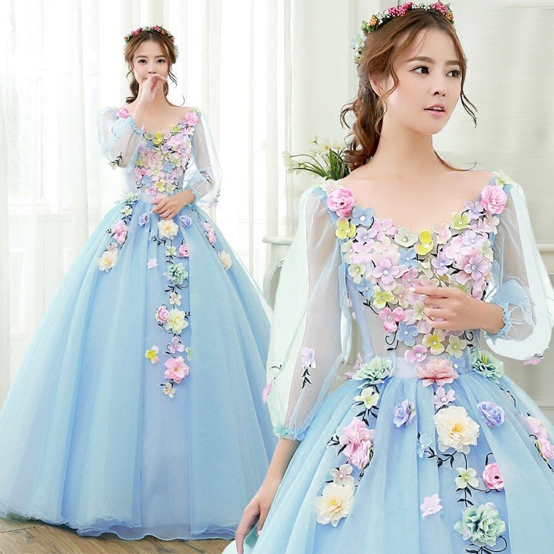 カラードレス ウェディングドレス ロングドレス 演奏会 コンサート 舞台衣装 大きいサイズ ブルー