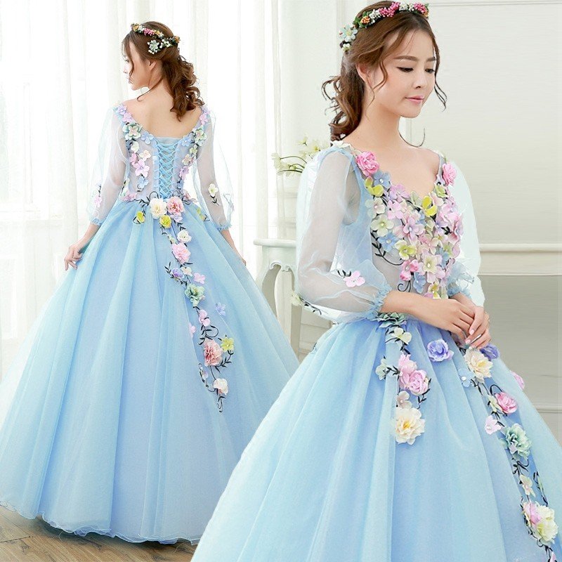 カラードレス ウェディングドレス ロングドレス 演奏会 コンサート 舞台衣装 大きいサイズ ブルー