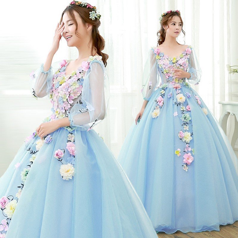 カラードレス ウェディングドレス ロングドレス 演奏会 コンサート 舞台衣装 大きいサイズ ブルー