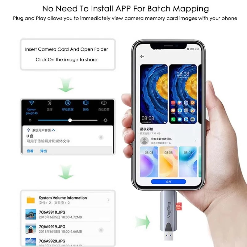 Ugreen-USB 3.0からSDへのメモリカードアダプター pcラップトップアクセサリー用メモリーカード マルチスマートカードリーダー 2-IN-1