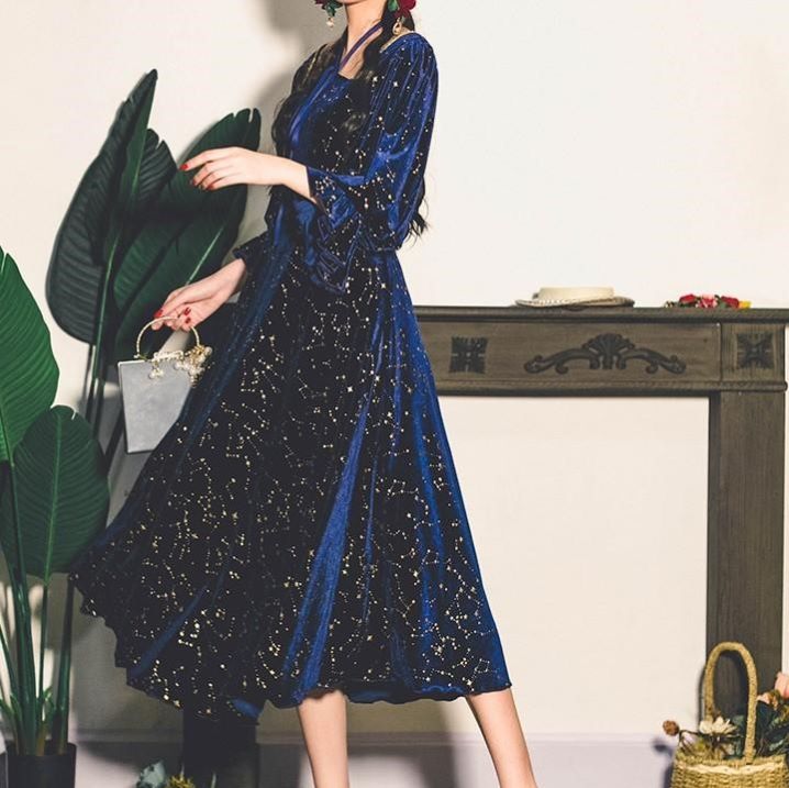 夜空に瞬く星座ワンピース ワンピース ドレス ドレス 二次会 結婚式 大人 上品 入園式 卒業式 入学式 OL レディース ロング丈 長袖 秋 冬 夜空に瞬く星座ワンピース ワンピース ドレス ドレス 二次会 結婚式 大人 上品 入園式 卒業式 入学式 OL レディース ロング丈 長袖 秋 冬