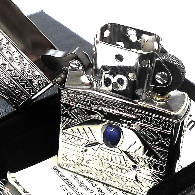 ZIPPO 限定500個生産 サンダーバード ラピスラズリ 御守り ジッポ ライター エッチング彫刻 プラチナシルバー 両面加工 シリアルナンバー入り お守り メンズ ギフト プレゼント