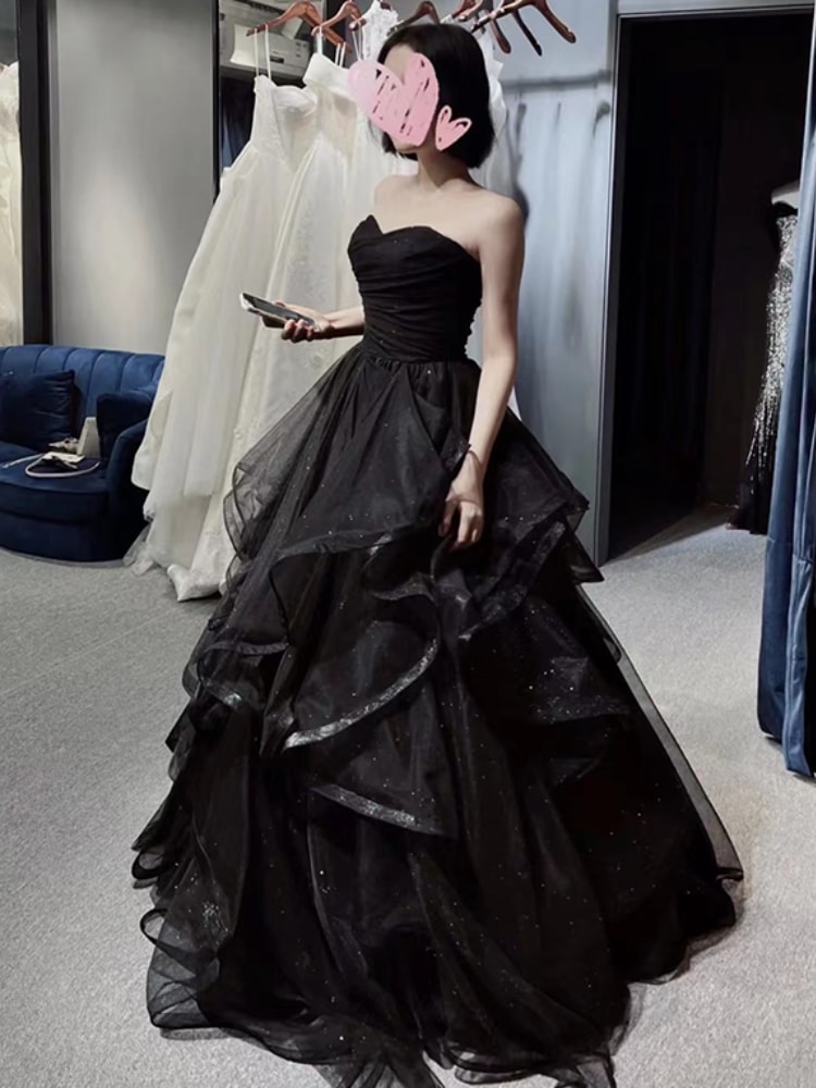 ブラックイブニングドレス 2024年森風成人式 誕生日美術試験司会 卒業公演衣装