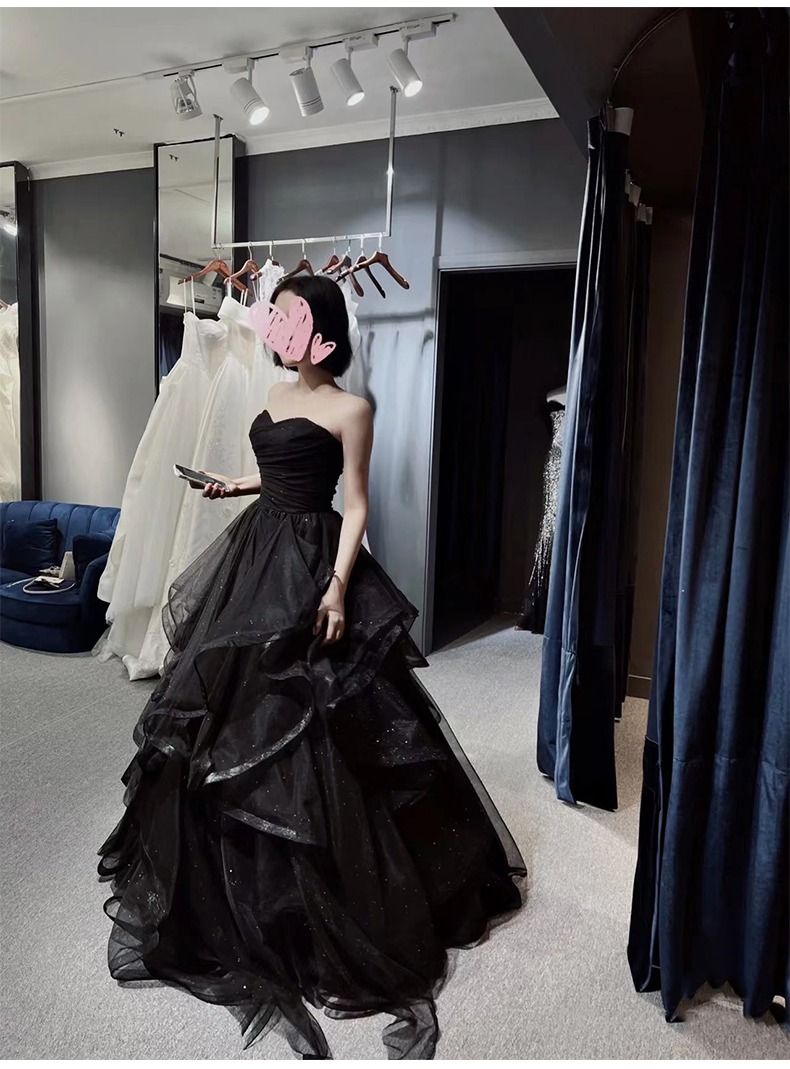 ブラックイブニングドレス 2024年森風成人式 誕生日美術試験司会 卒業公演衣装