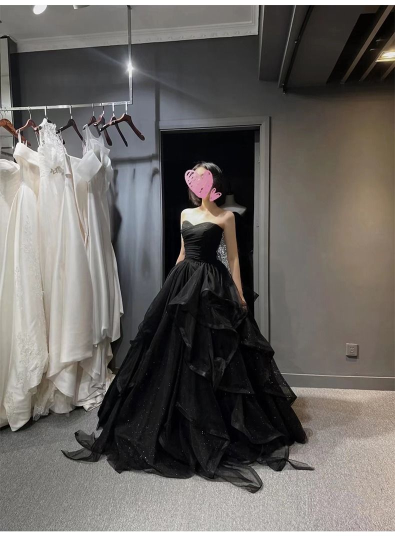 ブラックイブニングドレス 2024年森風成人式 誕生日美術試験司会 卒業公演衣装