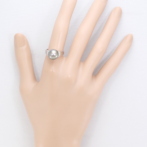 PT900 プラチナ リング 11号 パール(真珠) 約10mm ダイヤ 0.08 中古 PT900 プラチナ リング 11号 パール(真珠) 約10mm ダイヤ 0.08 中古