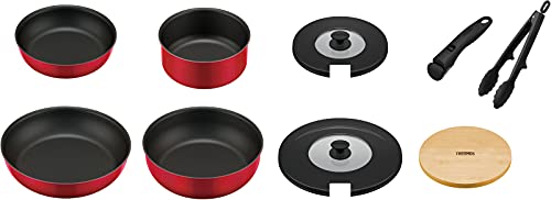 色：レッド サイズ：9点セット サーモス デュラブルシリーズ 取っ手のとれるフライパン9点セットAA