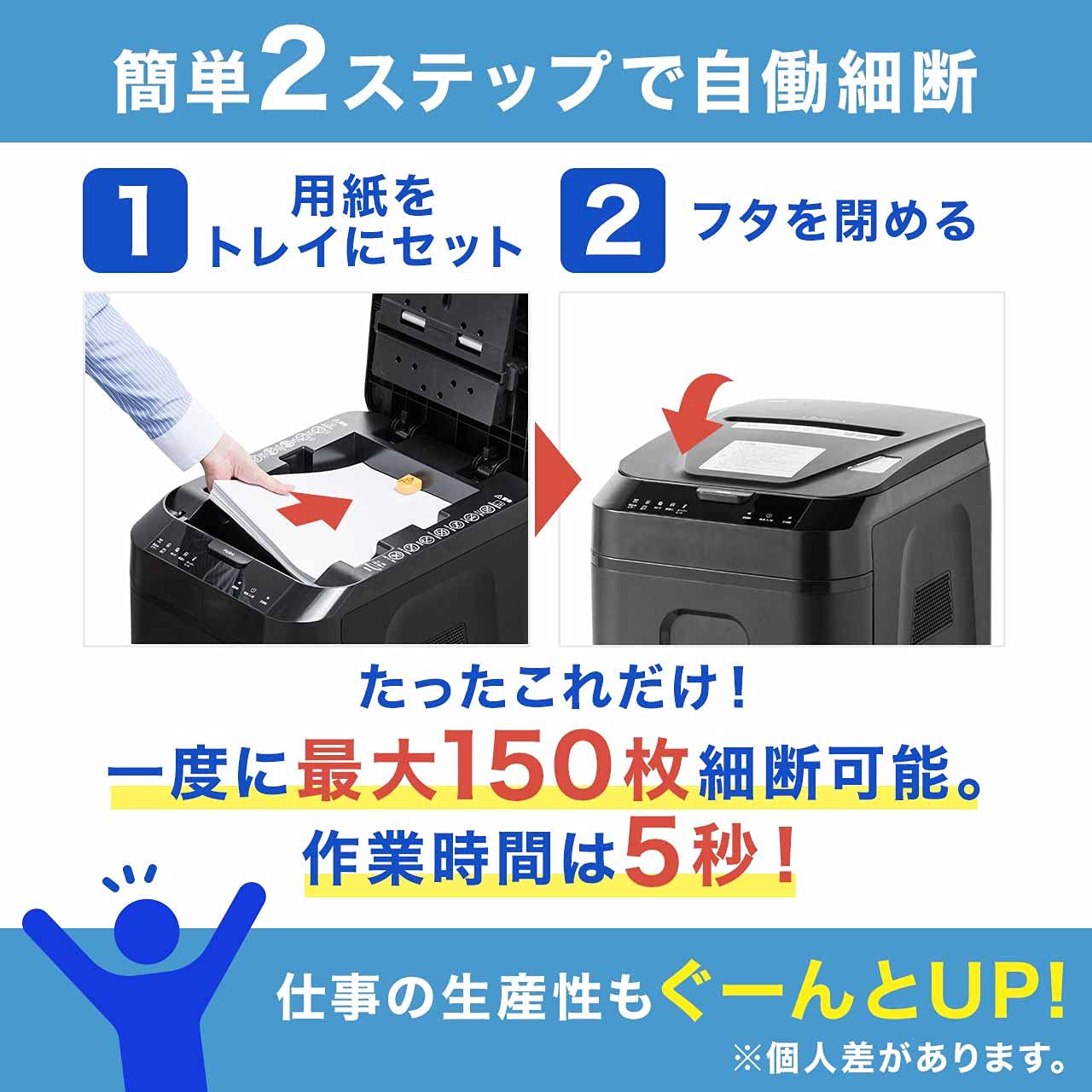 サンワダイレクト シュレッダー 業務用 オートフィード 自動細断150枚 ミニクロスカット 【60分連続細断】 大容量32.2L カード/ホッチキス対応 400-PSD052