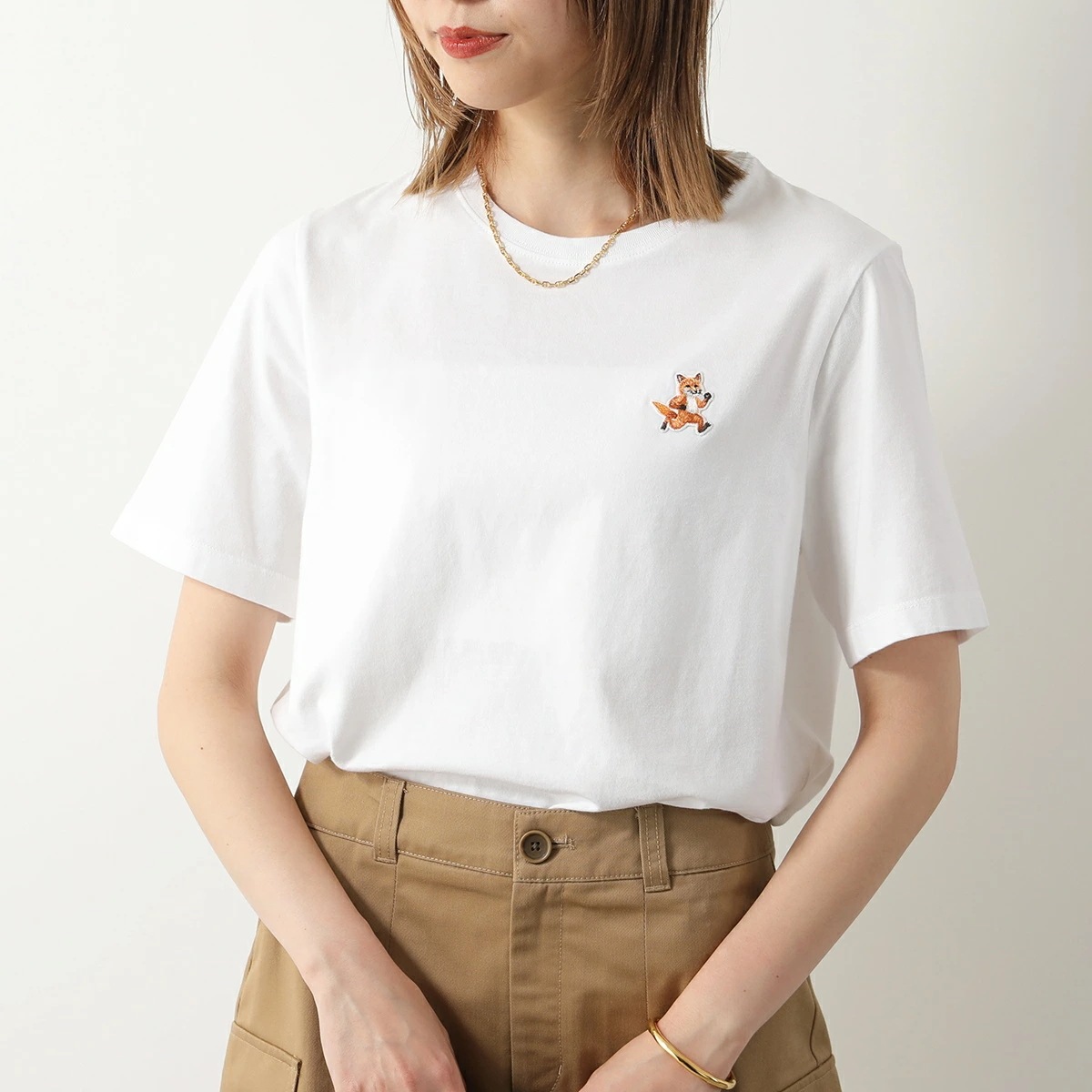 MAISON KITSUNE メゾンキツネ Tシャツ MW00119KJ0008 レディース 半袖 クルーネック カットソー コットン フォックス刺繍パッチ カラー4色