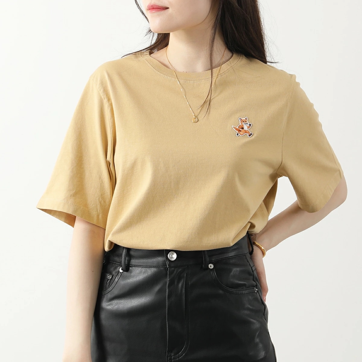 MAISON KITSUNE メゾンキツネ Tシャツ MW00119KJ0008 レディース 半袖 クルーネック カットソー コットン フォックス刺繍パッチ カラー4色