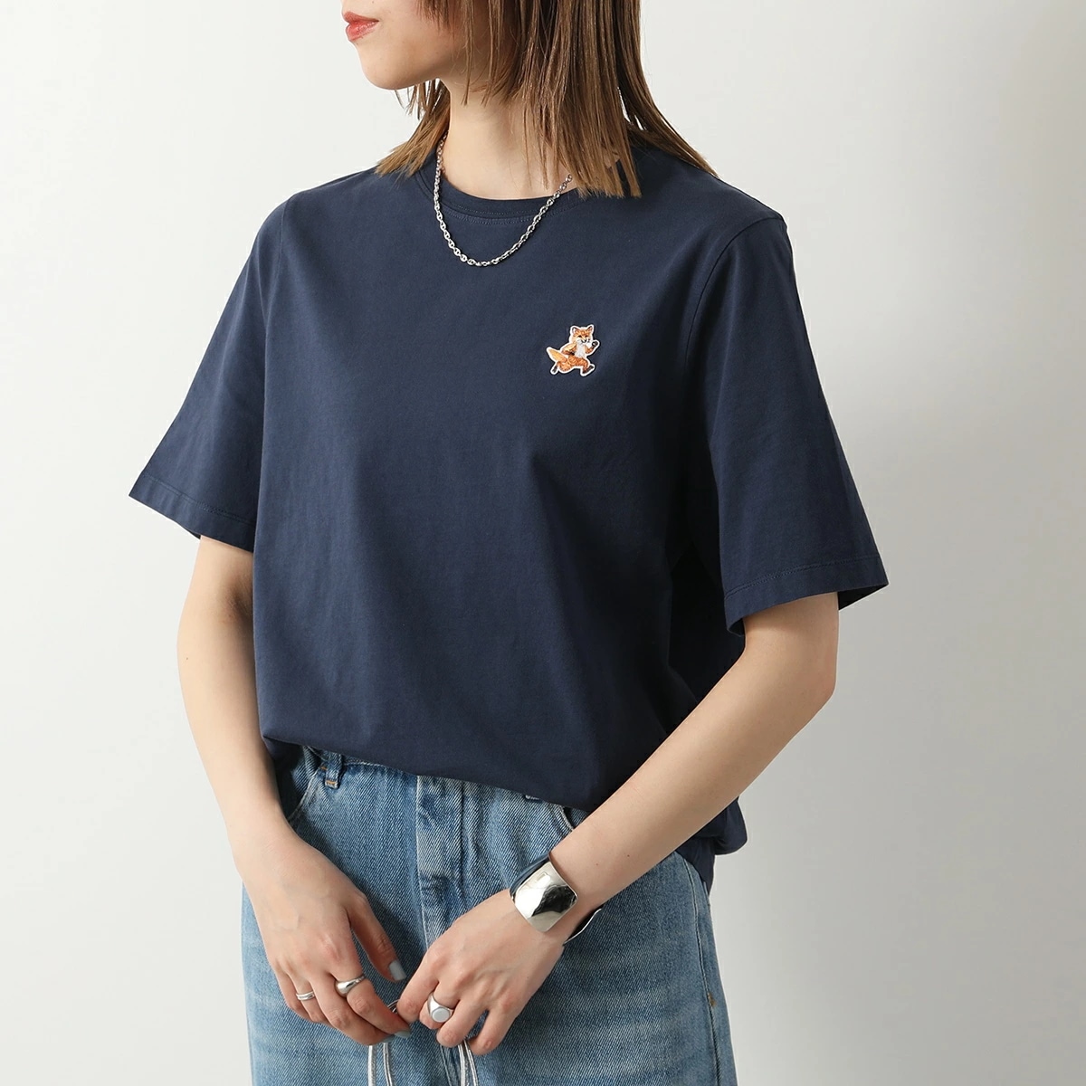 MAISON KITSUNE メゾンキツネ Tシャツ MW00119KJ0008 レディース 半袖 クルーネック カットソー コットン フォックス刺繍パッチ カラー4色