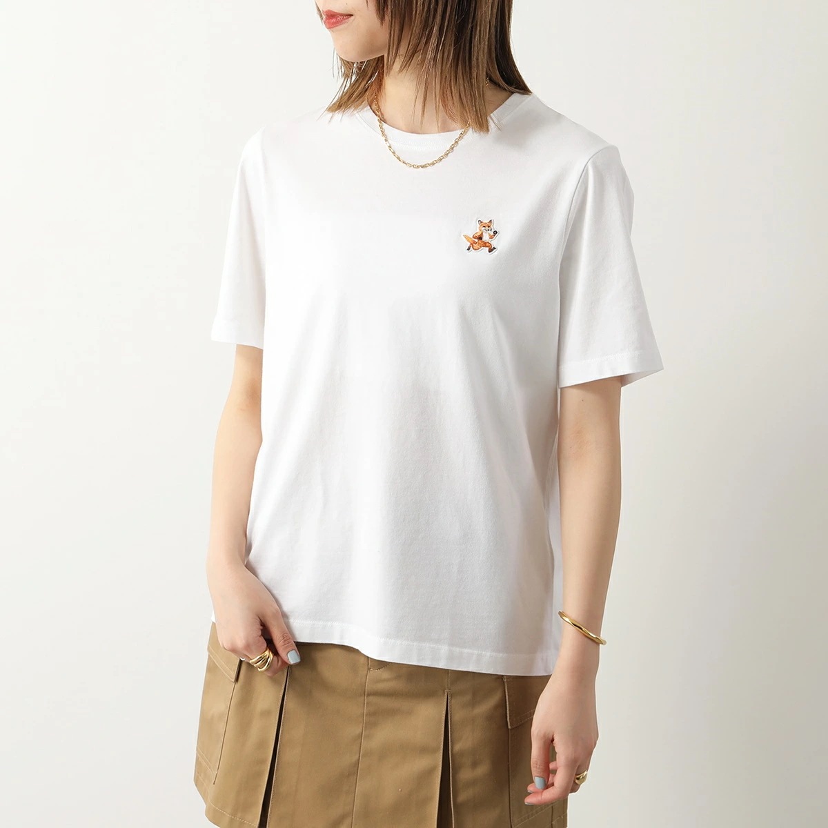 MAISON KITSUNE メゾンキツネ Tシャツ MW00119KJ0008 レディース 半袖 クルーネック カットソー コットン フォックス刺繍パッチ カラー4色