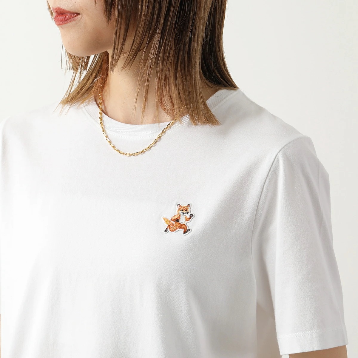 MAISON KITSUNE メゾンキツネ Tシャツ MW00119KJ0008 レディース 半袖 クルーネック カットソー コットン フォックス刺繍パッチ カラー4色