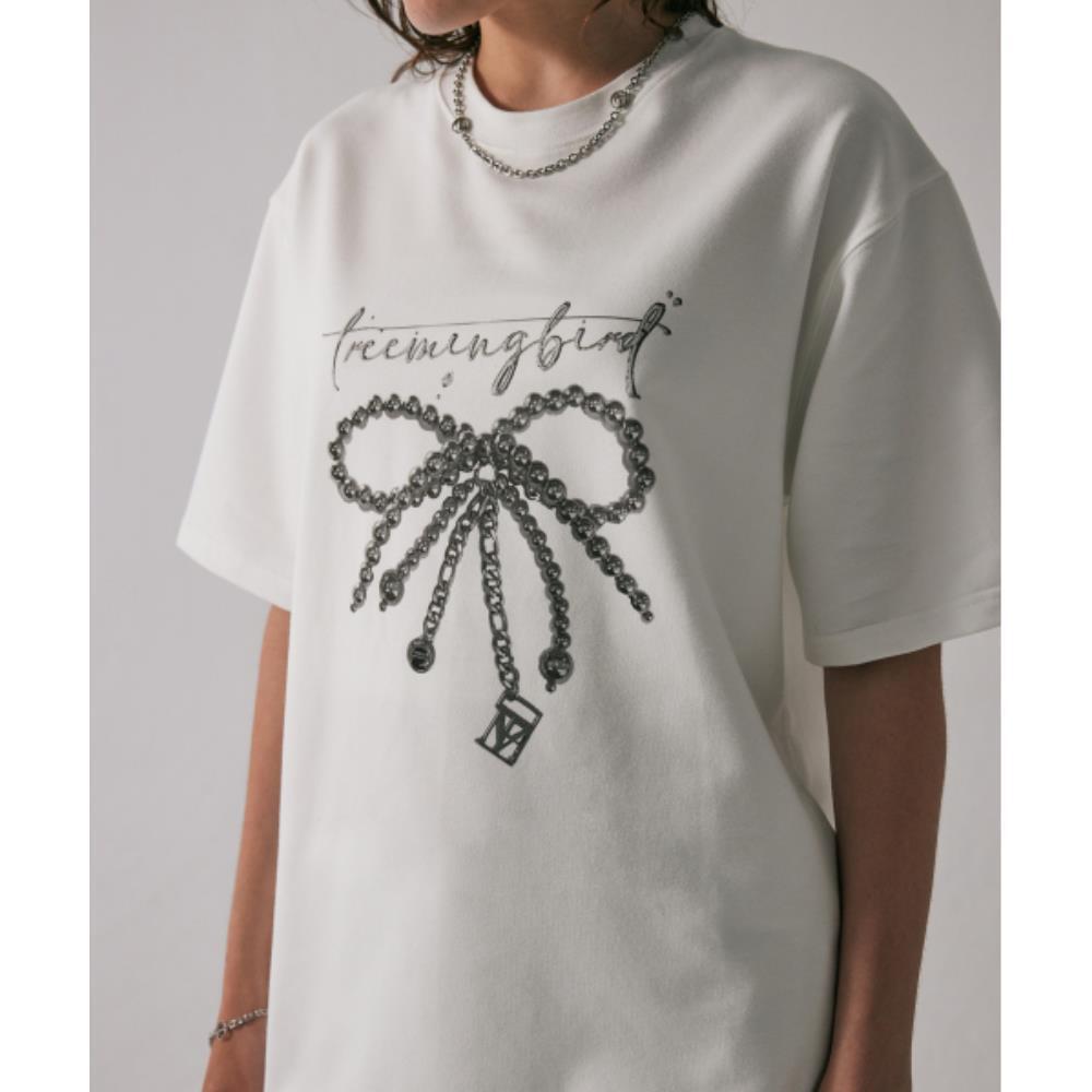 TREEMINGBIRD Sliver Ribbon TShirts White TMB242HT801_0 TREEMINGBIRD Sliver Ribbon TShirts White TMB242HT801_0