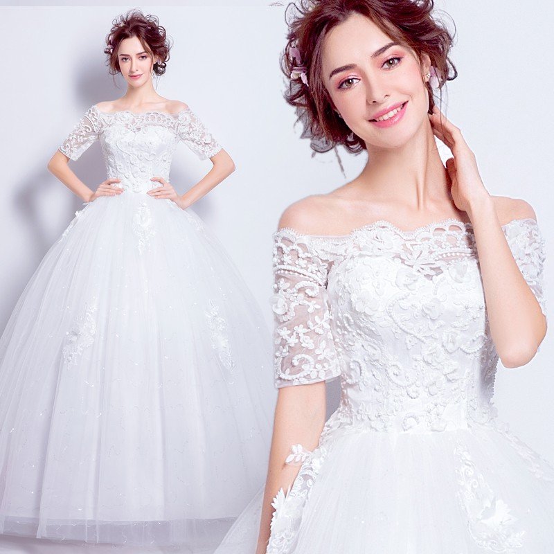 ウエディングドレス 結婚式 半袖 二次会 ウェディングドレス 安い プリンセス エンパイア 花嫁 ドレス 白 披露宴 ロングドレス ブライダル 姫系