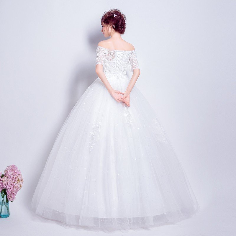 ウエディングドレス 結婚式 半袖 二次会 ウェディングドレス 安い プリンセス エンパイア 花嫁 ドレス 白 披露宴 ロングドレス ブライダル 姫系