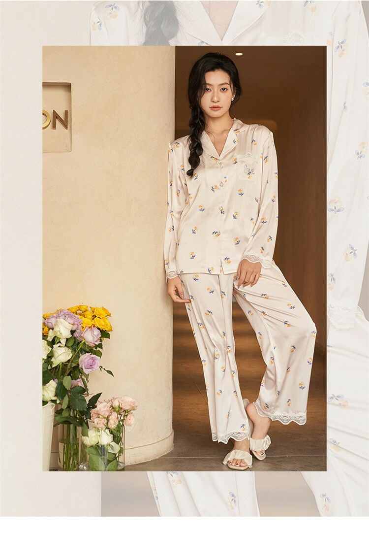 パジャマ レディース ルームウェア 花柄 レース vネック 前ボタン 上下セット 2点セット セットアップ ナイトウェア 寝巻き 部屋着 長袖 長ズボン 春夏 夏物 サテン シルクタッチ シンプ パジャマ レディース ルームウェア 花柄 レース vネック 前ボタン 上下セット 2点セット セットアップ ナイトウェア 寝巻き 部屋着 長袖 長ズボン 春夏 夏物 サテン シルクタッチ シンプ