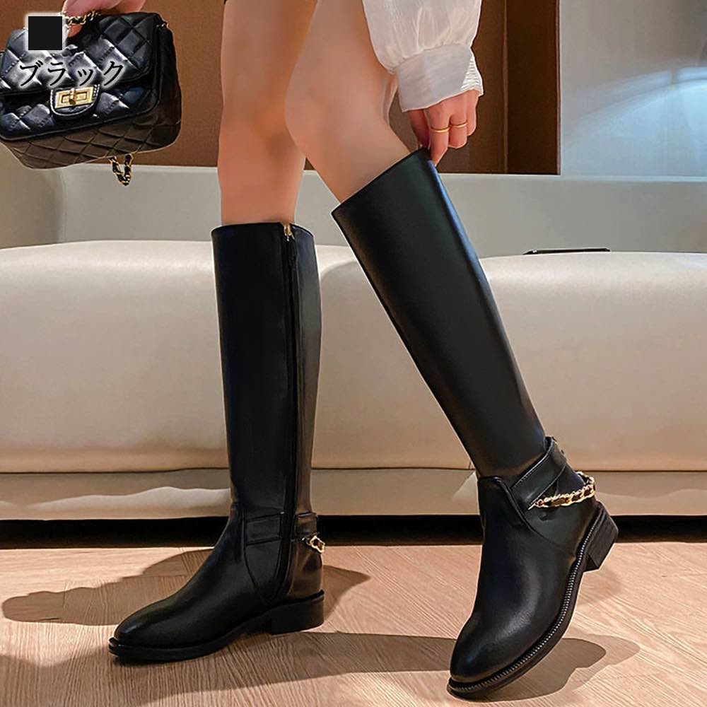 本革 ロングブーツ レディース 秋冬 大きいサイズ ロング ブーツ チャンキーヒール 3cmヒール スクエアトゥ ジョッキーブーツ サイドジッパー 太ヒール VRGT] ロングブーツ 本革 美脚 レディース サイドジップ 歩きやすい