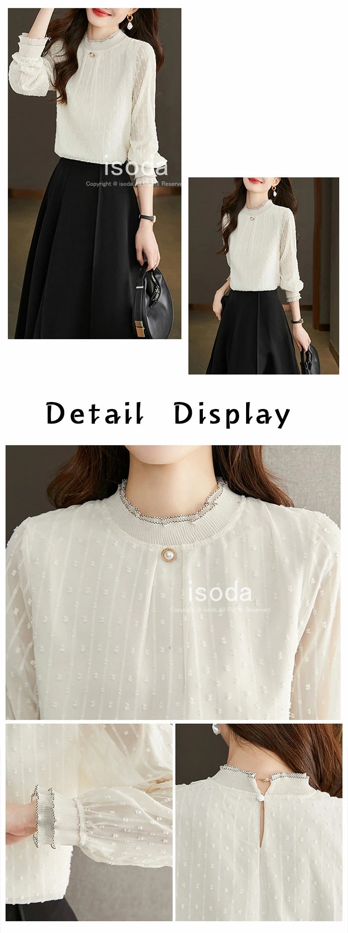 ブラウス レディース 長袖 シフォン フリルネック シャツ トップス フォーマル おしゃれ シンプル オフィス 立ち襟 ハイネック カジュアル 無地 OL ビジネス 通勤 通学 きれいめ 春夏秋冬 大
