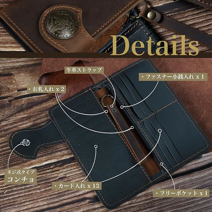 バイカーズウォレット 長財布 ライダースウォレット レザーウォレット 二つ折り メンズ 本革 革財布 牛革( インディアン)