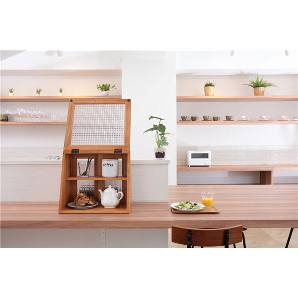 キッチンラック 約幅40x高さ35cm ライトブラウン 軽量 木製 可動棚 扉付 完成品
