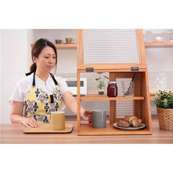 キッチンラック 約幅40x高さ35cm ライトブラウン 軽量 木製 可動棚 扉付 完成品