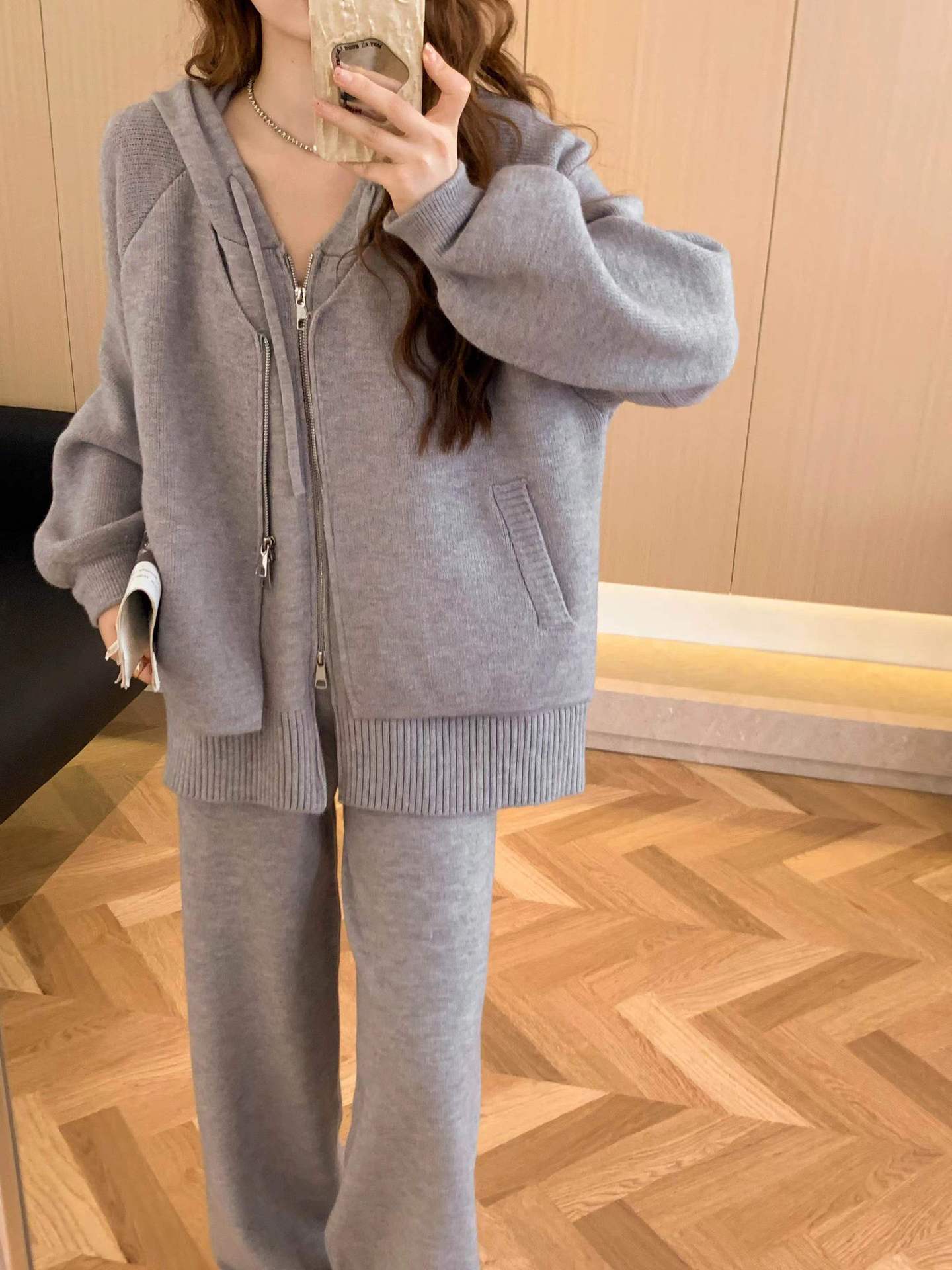 パンツロングパンツファッションカジュアル越境セーターセット女性秋冬ガードル洋気ニットコートワイドパンツ2点セット