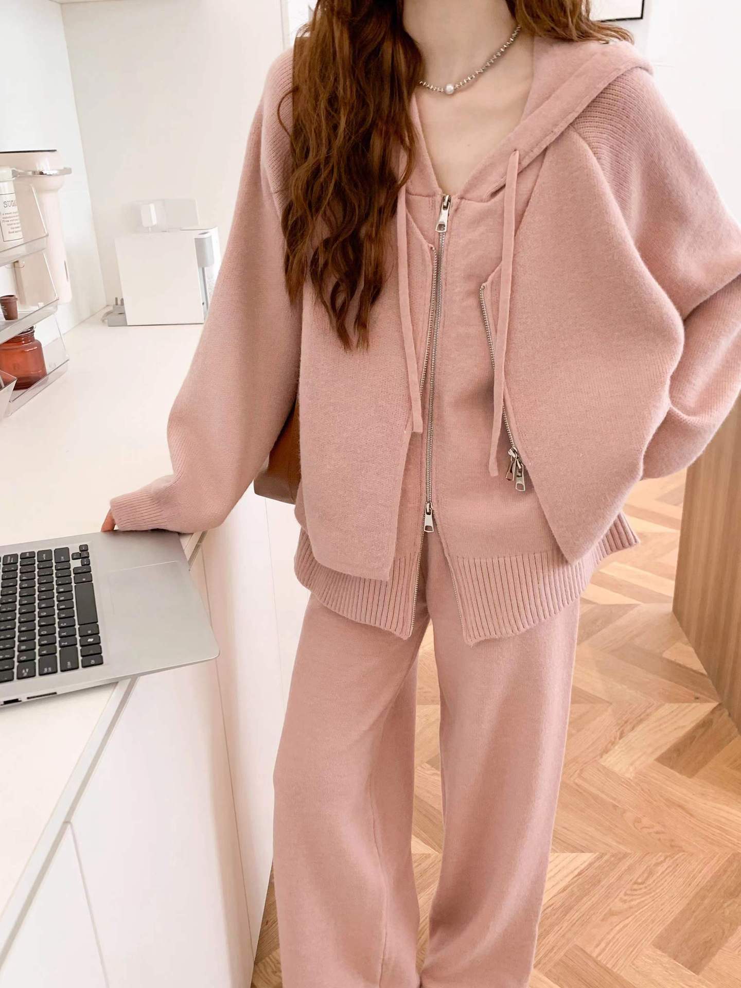 パンツロングパンツファッションカジュアル越境セーターセット女性秋冬ガードル洋気ニットコートワイドパンツ2点セット