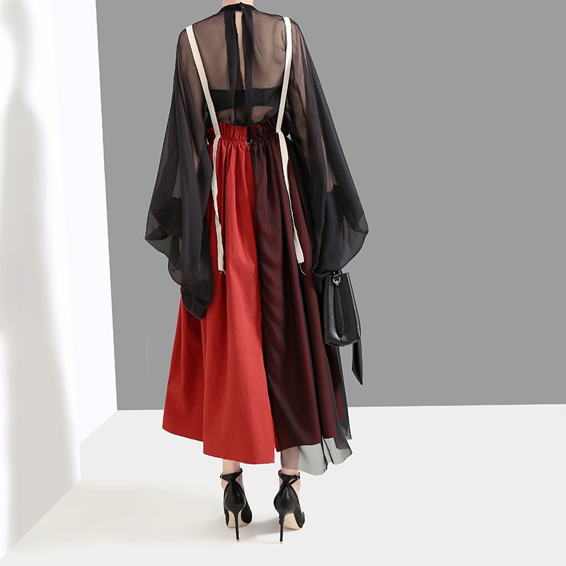 スカート 春夏 きれいめ レディース フレアスカート ロング丈 マキシ マキシ丈 9分丈 アンクル丈 無地 ウエスト ゴム スリット 赤 レッド 大人カラー 春カラー 秋カラー かわいい 大人可愛い