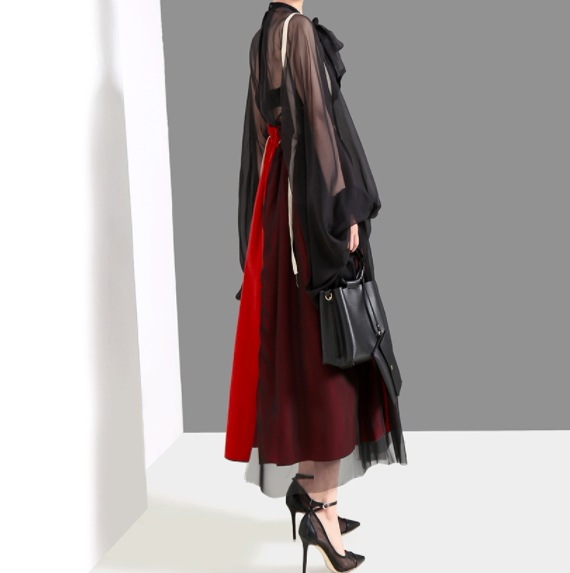 スカート 春夏 きれいめ レディース フレアスカート ロング丈 マキシ マキシ丈 9分丈 アンクル丈 無地 ウエスト ゴム スリット 赤 レッド 大人カラー 春カラー 秋カラー かわいい 大人可愛い