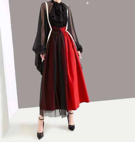 スカート 春夏 きれいめ レディース フレアスカート ロング丈 マキシ マキシ丈 9分丈 アンクル丈 無地 ウエスト ゴム スリット 赤 レッド 大人カラー 春カラー 秋カラー かわいい 大人可愛い