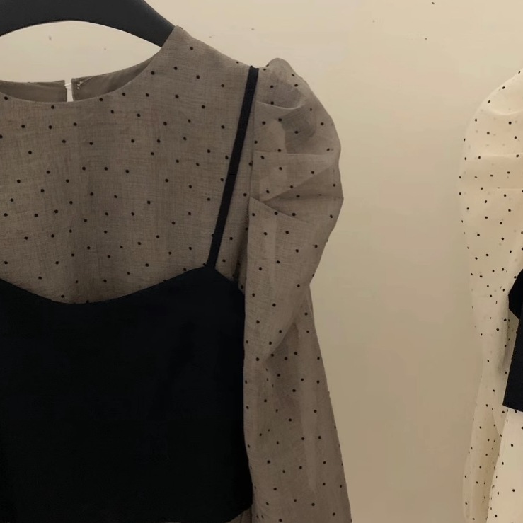 トップス シャツ ブラウス プルオーバー キャミソール ショート丈 袖あり 長袖 ドルマンスリーブ ラウンドネック 襟なし 2点セット かわいい 大人可愛い きれいめ 大人 上品 おしゃれ レトロ