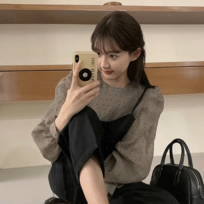 トップス シャツ ブラウス プルオーバー キャミソール ショート丈 袖あり 長袖 ドルマンスリーブ ラウンドネック 襟なし 2点セット かわいい 大人可愛い きれいめ 大人 上品 おしゃれ レトロ