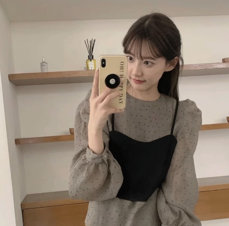 トップス シャツ ブラウス プルオーバー キャミソール ショート丈 袖あり 長袖 ドルマンスリーブ ラウンドネック 襟なし 2点セット かわいい 大人可愛い きれいめ 大人 上品 おしゃれ レトロ