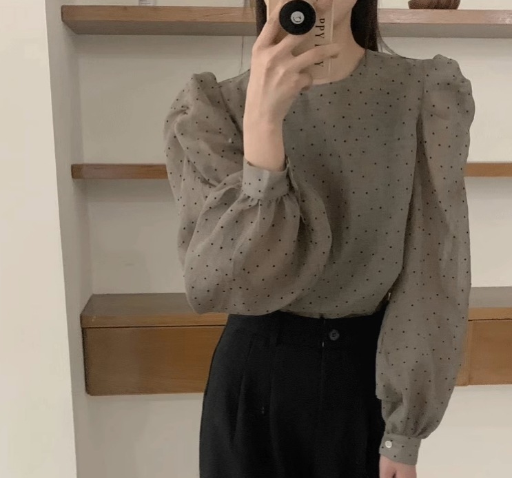 トップス シャツ ブラウス プルオーバー キャミソール ショート丈 袖あり 長袖 ドルマンスリーブ ラウンドネック 襟なし 2点セット かわいい 大人可愛い きれいめ 大人 上品 おしゃれ レトロ