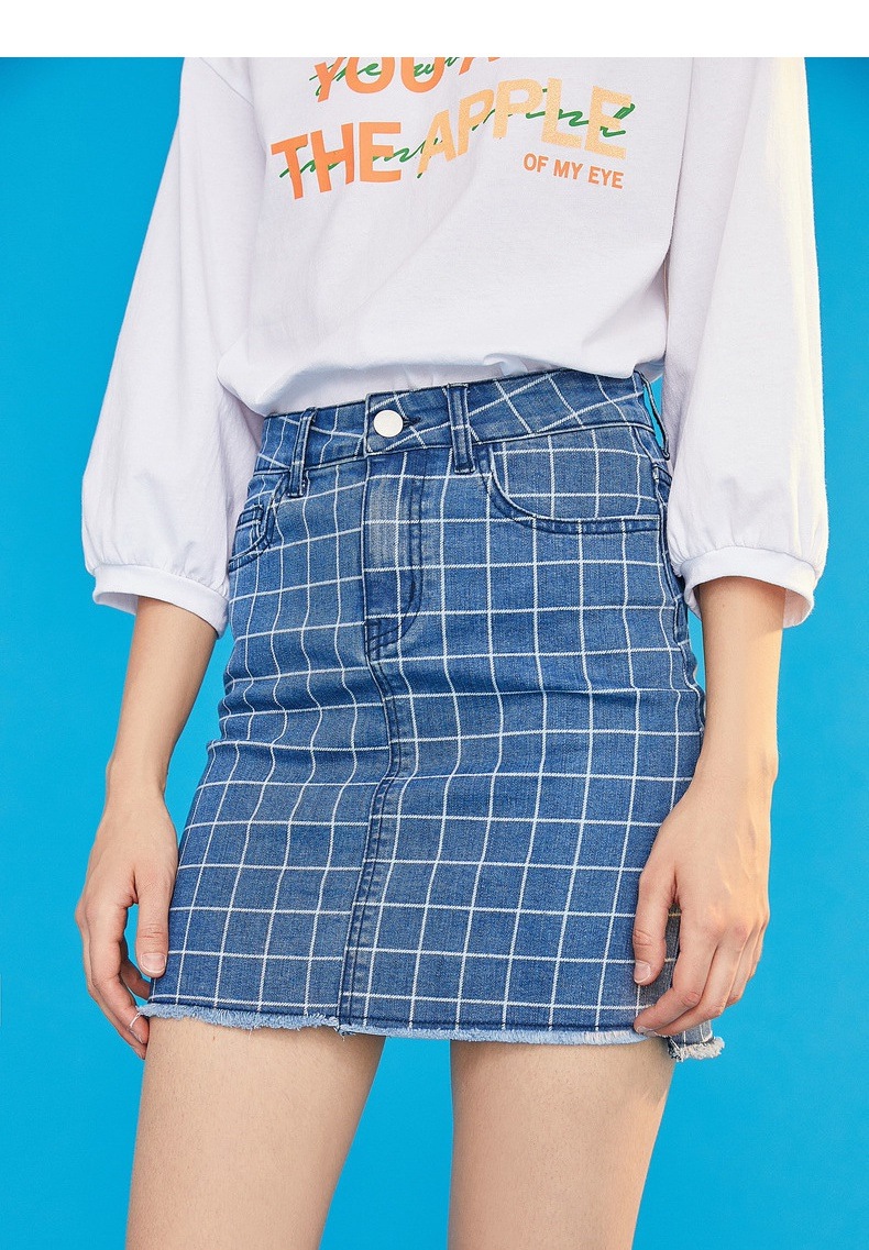 チェックスカート デニム レディース スカート ミニ 韓国 ミニスカート タイト おしゃれ 20代 30代 夏 春 切りっぱなし ショート 女性 カジュアル ハイウエスト　599