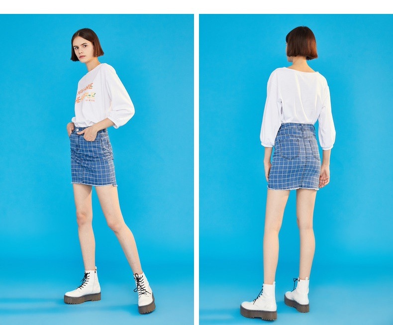 チェックスカート デニム レディース スカート ミニ 韓国 ミニスカート タイト おしゃれ 20代 30代 夏 春 切りっぱなし ショート 女性 カジュアル ハイウエスト　599