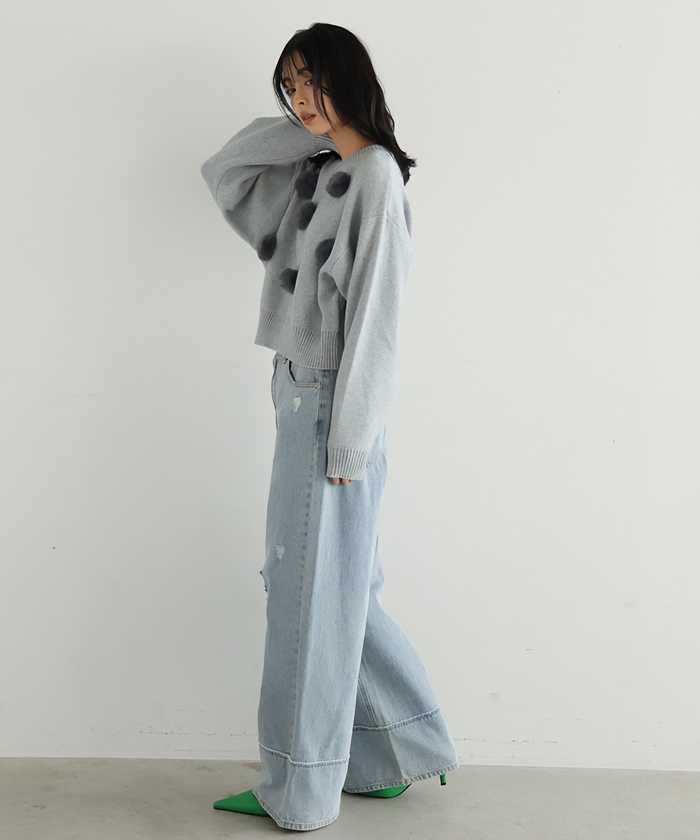 [NEW] ふわふわとしたファーを飾り付け ファーポンポン付きニット 31919 2024冬新作