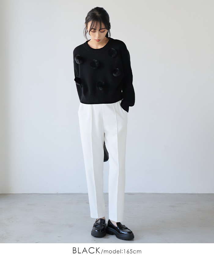 [NEW] ふわふわとしたファーを飾り付け ファーポンポン付きニット 31919 2024冬新作