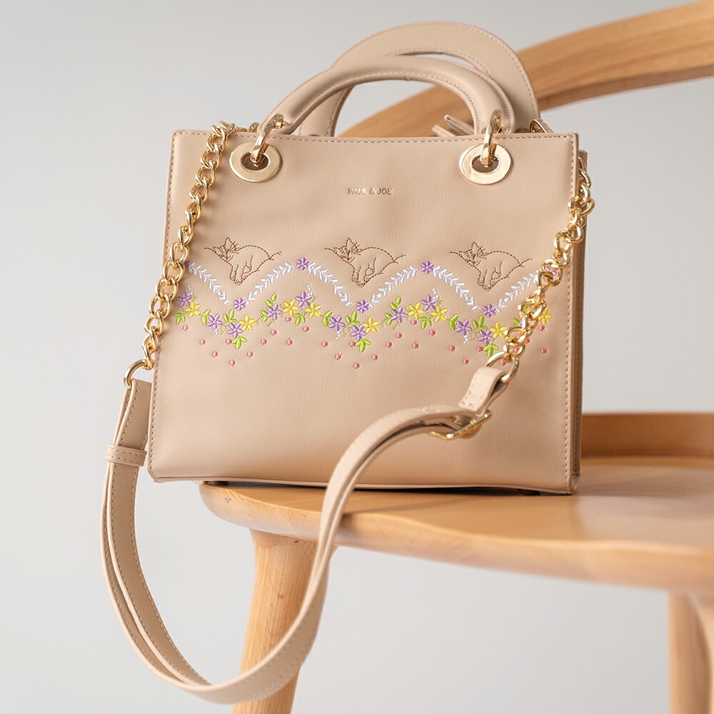 ポール＆ジョー ハンドバッグ レディース ブランド 革 2WAY ショルダーバッグ キャット刺繍 PAUL & JOE ACCESSOIRES PJA-B907 （ショルダー付き） ポールアンドジョー