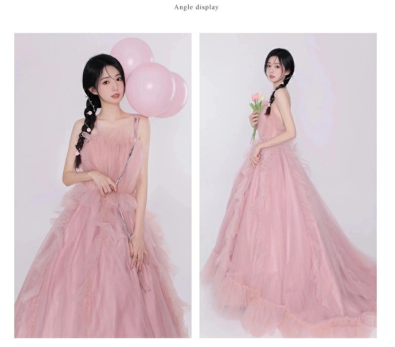 「超お得」ウェディングドレス ピンク レディースドレス 高級感 スウィート プリンセス風 花嫁ドレス ロングドレス チュールスカート 森系 姫系 披露宴 撮影 前撮り 成人式 結婚式 礼服 キャミソー