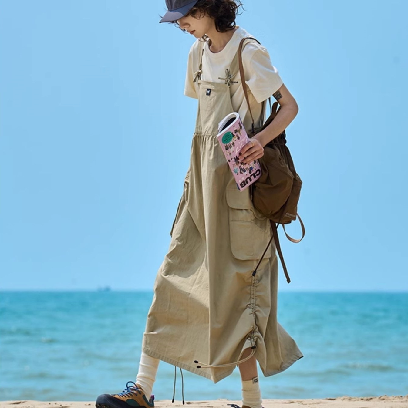 ワンピース ミモレ丈スカート ジャンパースカート ポケット シャーリング ドロストスカート かわいい 大人可愛い きれいめ シンプル 上品 おしゃれ カジュアル こなれ感 個性的 主役級 ラフ