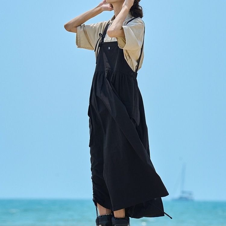 ワンピース ミモレ丈スカート ジャンパースカート ポケット シャーリング ドロストスカート かわいい 大人可愛い きれいめ シンプル 上品 おしゃれ カジュアル こなれ感 個性的 主役級 ラフ