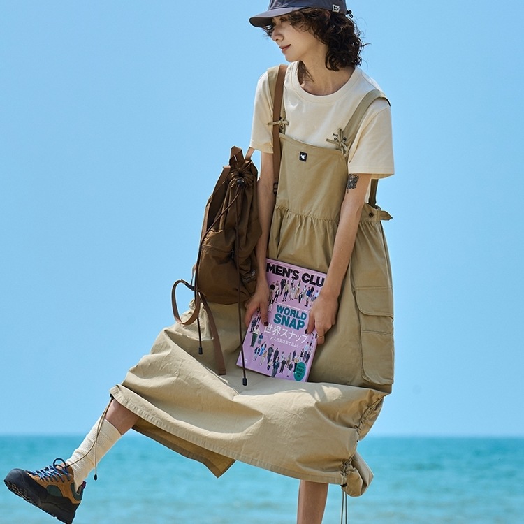 ワンピース ミモレ丈スカート ジャンパースカート ポケット シャーリング ドロストスカート かわいい 大人可愛い きれいめ シンプル 上品 おしゃれ カジュアル こなれ感 個性的 主役級 ラフ