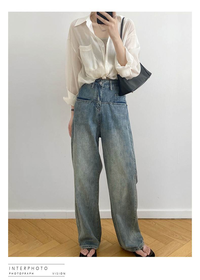 ボトムス レディース デニムパンツ ジーンズ ジーパン Gパン ワイドパンツ ビッグポケット ストレート ハイウエスト 大人可愛い シンプル カジュアル おしゃれ お洒落 かっこいい こなれ感 ラフ