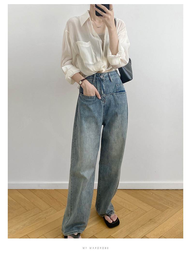 ボトムス レディース デニムパンツ ジーンズ ジーパン Gパン ワイドパンツ ビッグポケット ストレート ハイウエスト 大人可愛い シンプル カジュアル おしゃれ お洒落 かっこいい こなれ感 ラフ